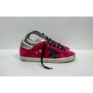Golden Goose Superstar Women's Size 8 38 Fuchsia Pink Velvet Black Leather Star